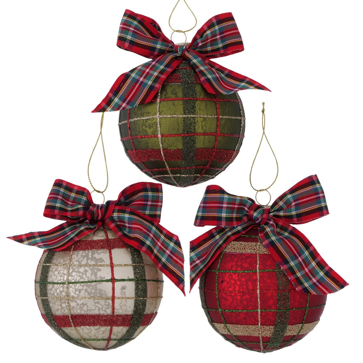 Tartan Baubles with Ribbon Decoration