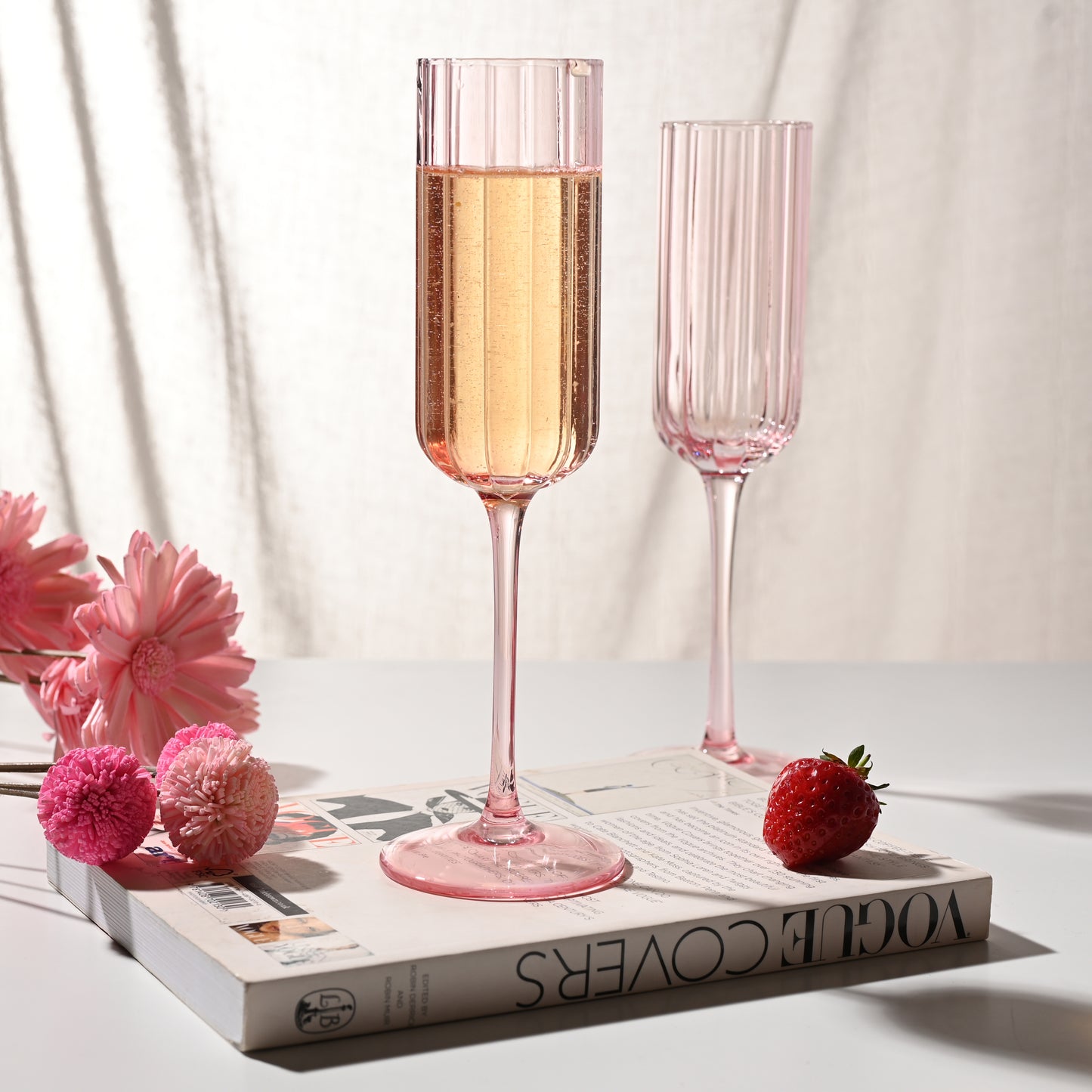 Hestia Pink Ribbed Glassware Set