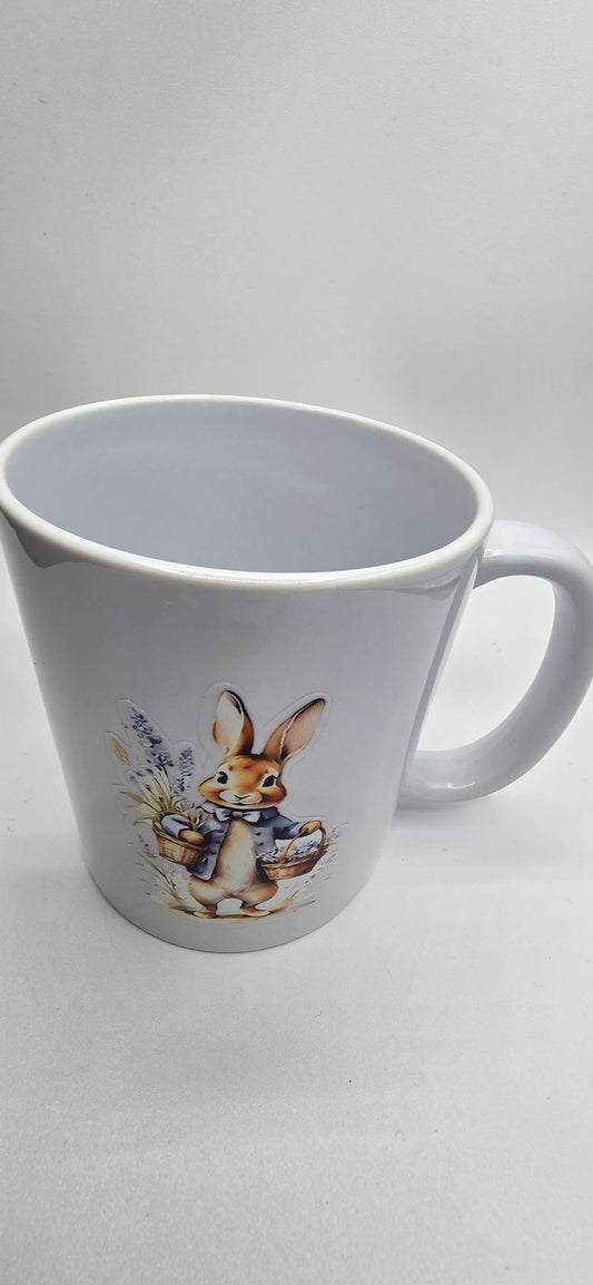 White Ceramic Mug with Rabbit Design