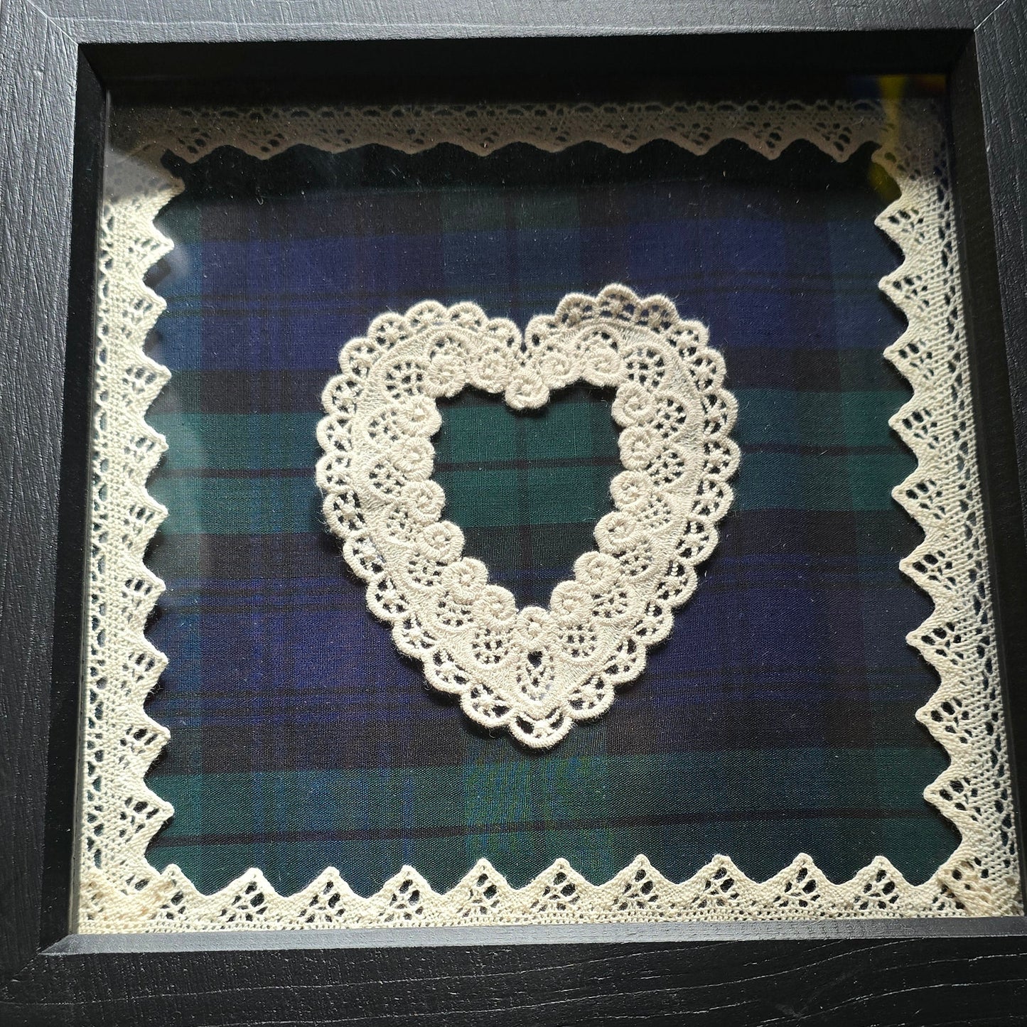 Square Framed Heart on Black Watch Tartan