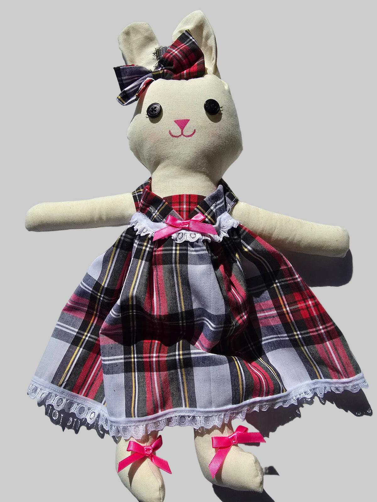Hand Crafted Rabbit in Tartan Dress