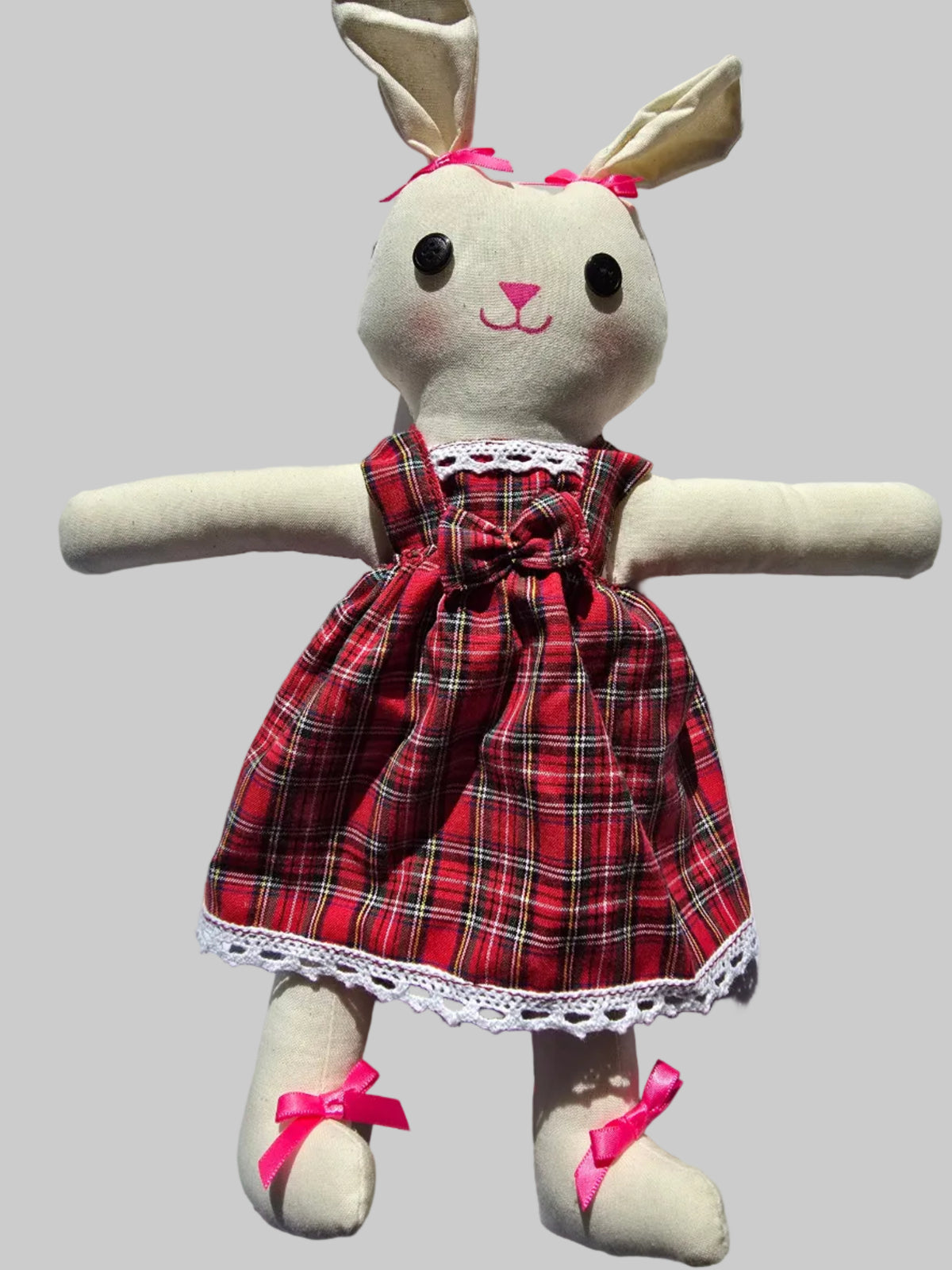 Hand Crafted Rabbit in Tartan Dress