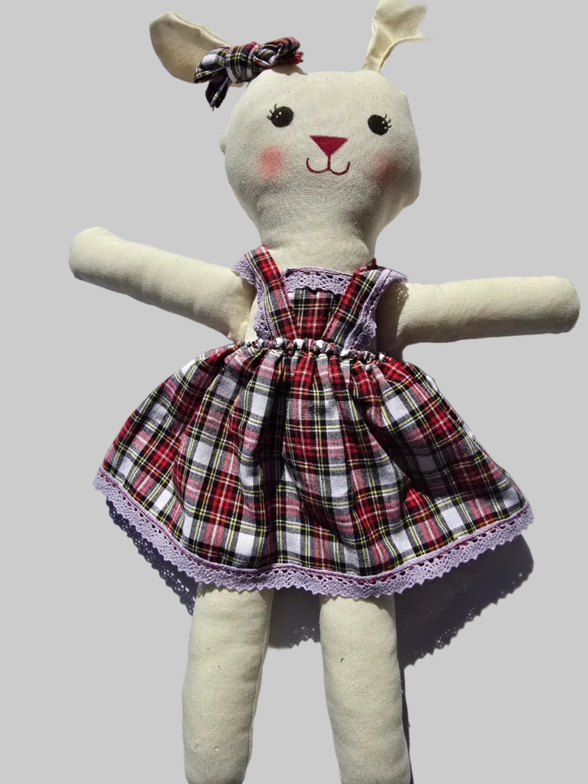 Hand Crafted Rabbit in Tartan Dress