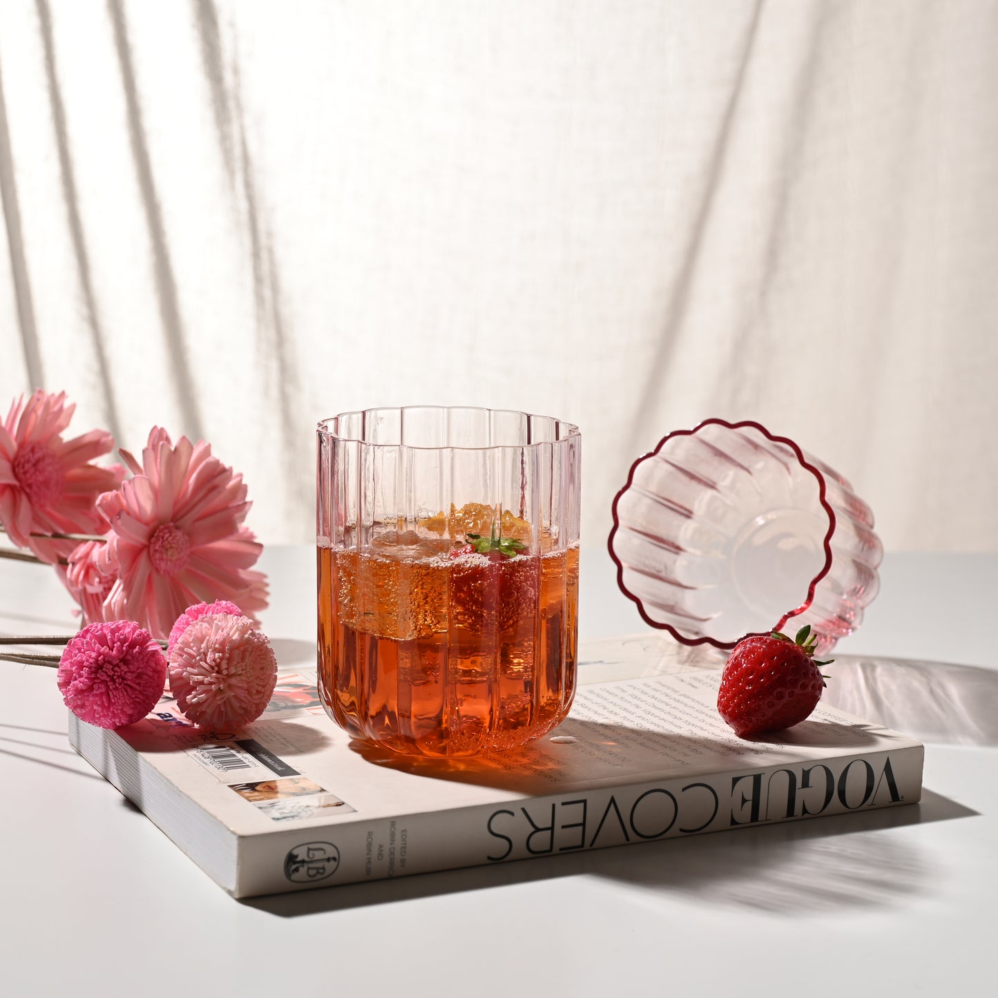 Hestia Pink Ribbed Glassware Set