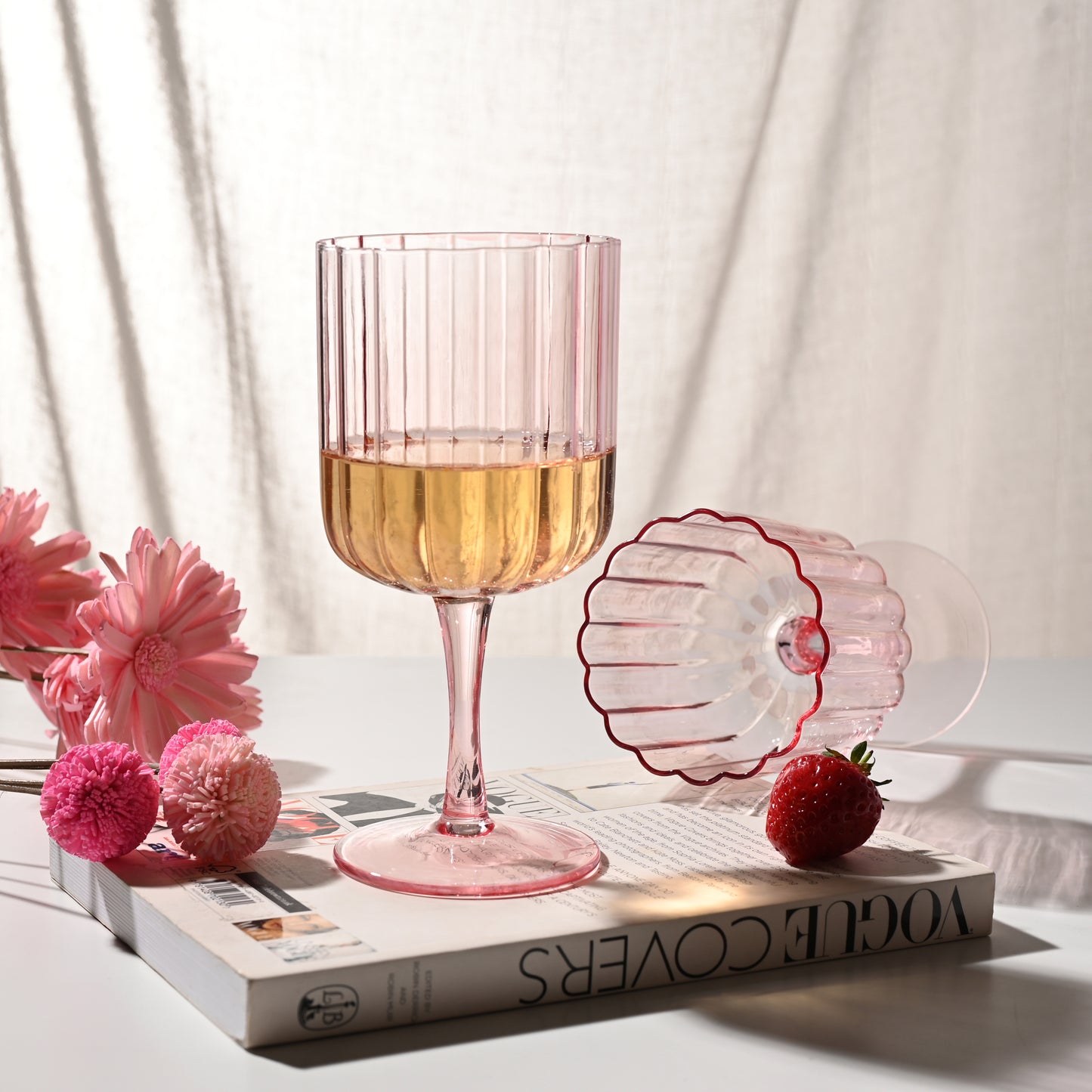 Hestia Pink Ribbed Glassware Set