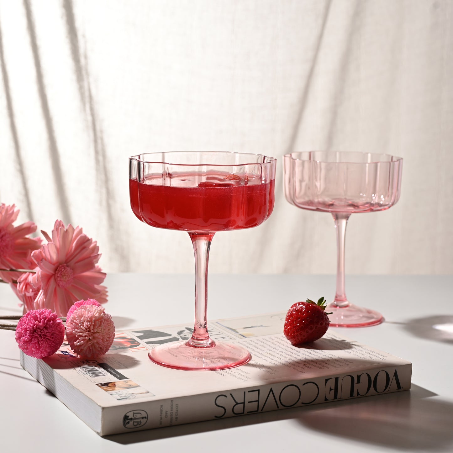 Hestia Pink Ribbed Glassware Set
