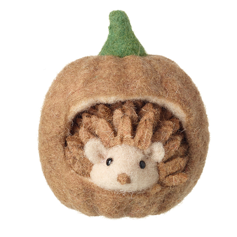 Felt Hedgehog in Pumpkin