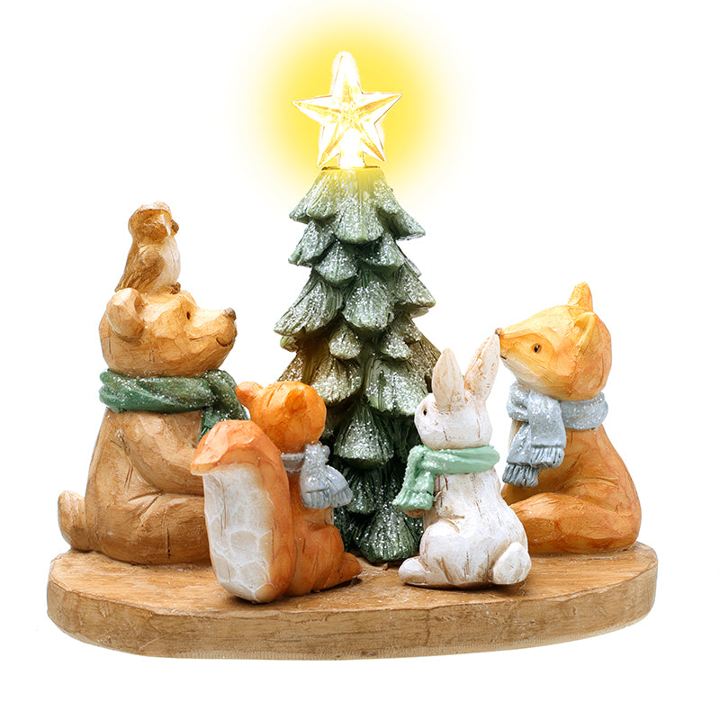 Woodland Animals Looking at Xmas Tree Ornament