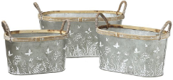 Butterfly and Flower Metal Planter Set