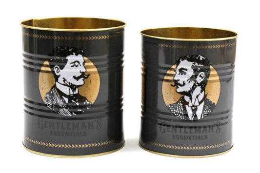 Set of 2 Metal Gentleman's Essentials Storage Tins
